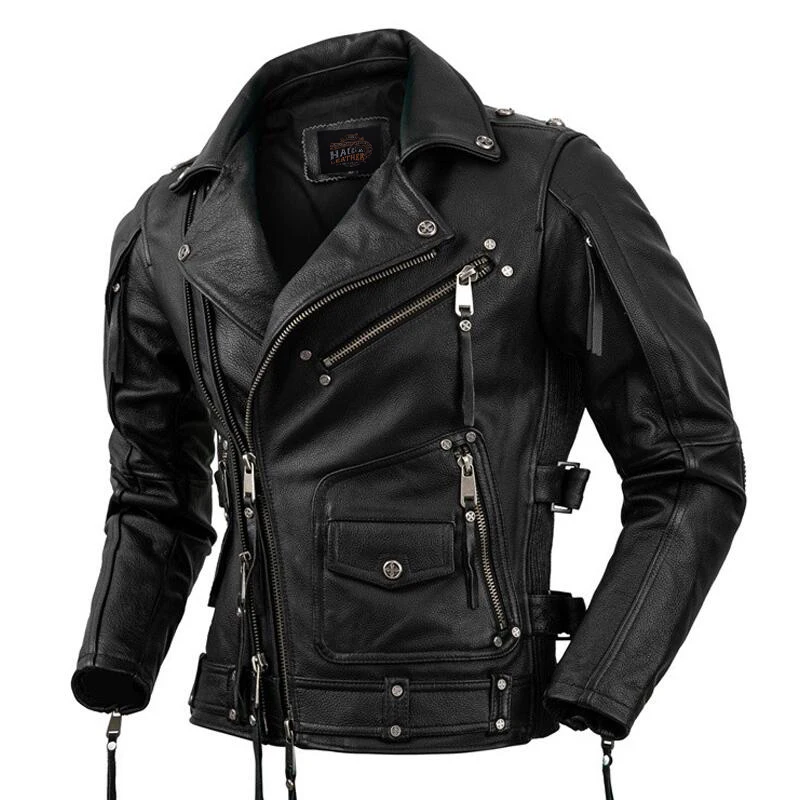 Motorcycle Jacket Windproof And Warm Off-road Riding Leather Jacket For Spring And Autumn Casual Men Slim Fit Cow Leather Jacket