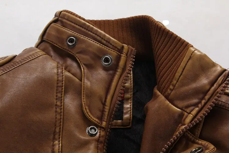 New Korean Version Stylish Leather Jacket For Men Trendy Versatile Stand Collar Coat Casual Autumn Fleece Keep Warm Men's Coat - Image 11