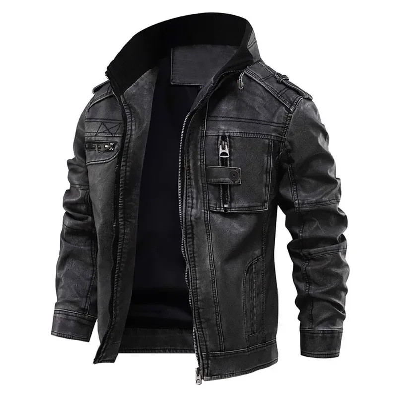 Autumn Winter Brand Leather Jacket Men Vintage Biker PU Coat Causal Motorcycle Jackets Plus Size 8XL 3D Stand Collar Thick Tops