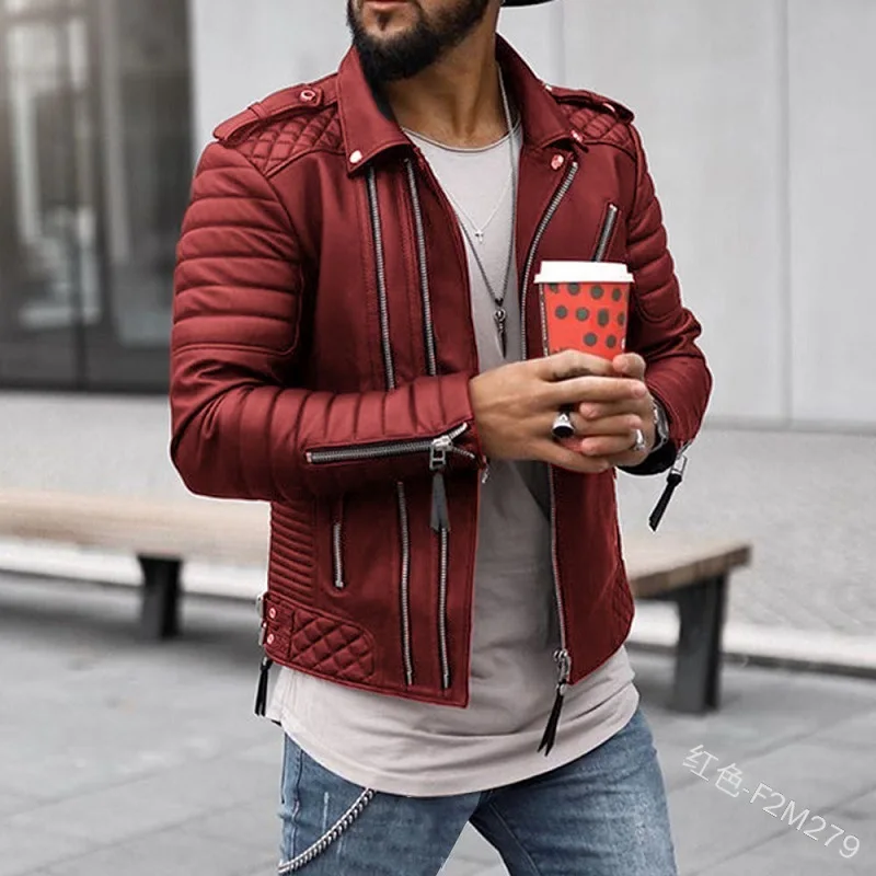 Spring Autumn Short Cool Leather Biker Jacket Men Zipper Long Sleeve Plus Size Leather Jacket Men Fashion Brand Leather Jackets - Image 12