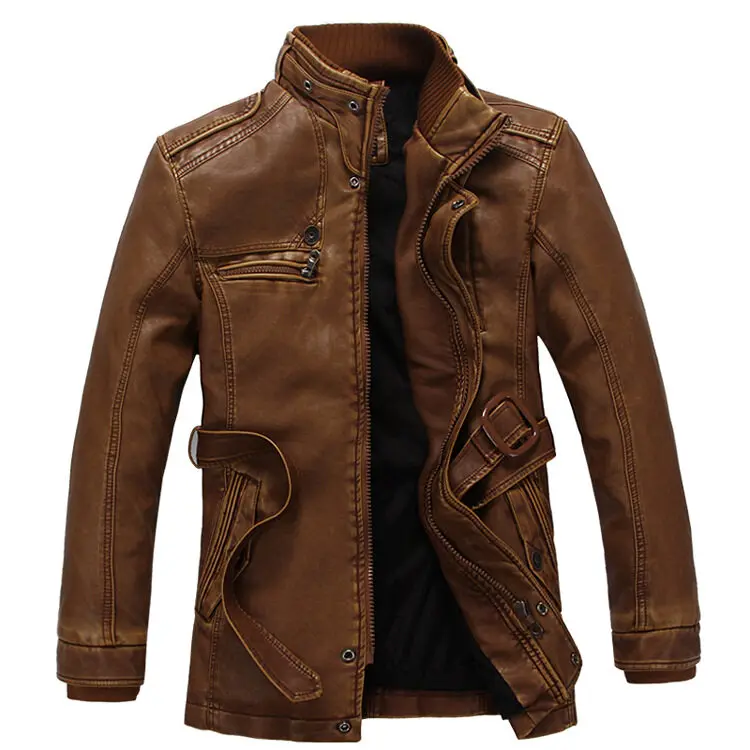 New Korean Version Stylish Leather Jacket For Men Trendy Versatile Stand Collar Coat Casual Autumn Fleece Keep Warm Men's Coat - Image 6