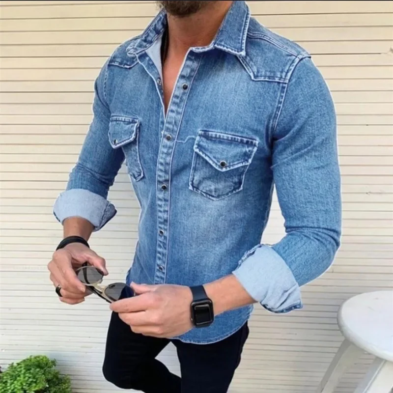 Korean Version Slim Fit Casual Cotton Blend Long Sleeved Washed Old Denim Shirt  New Men’s Denim Shirt Fashionable Jacket