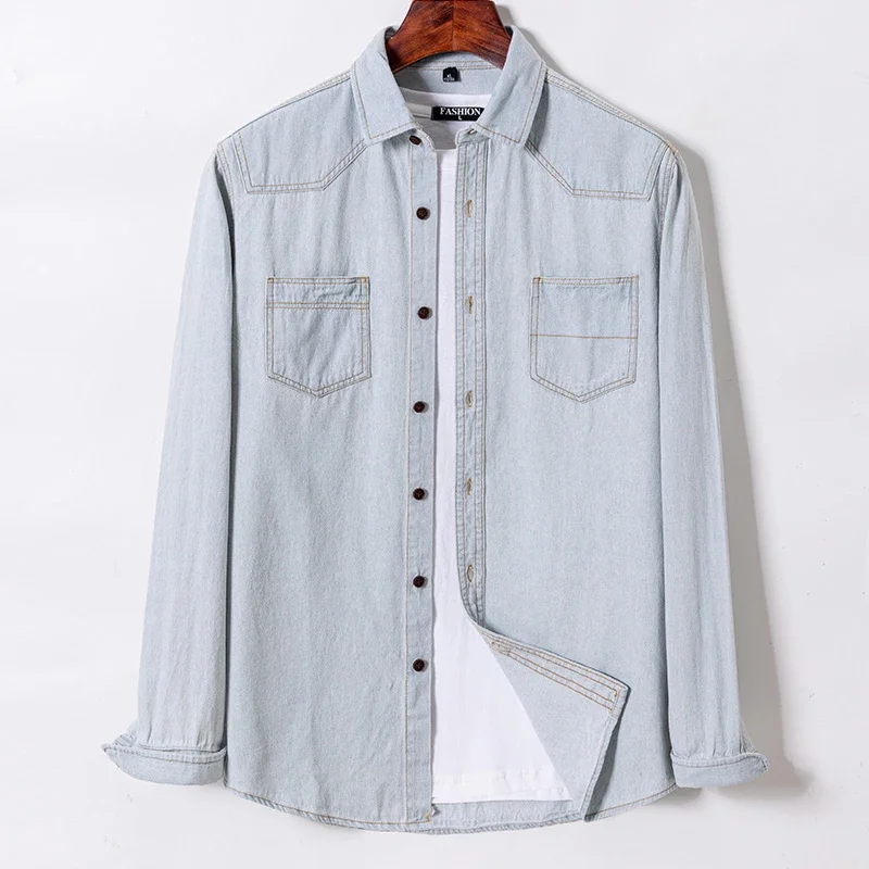2025 Denim Pure Cotton  Long-Sleeve With Pocket Design Shirt Classic  Fashion Embroider Comfortable Clothes